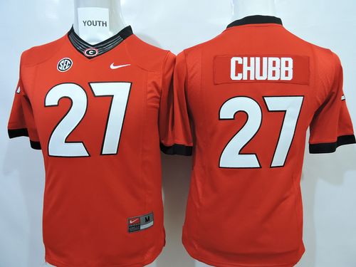 Bulldogs #27 Nick Chubb Red Stitched Youth NCAA Jersey - Click Image to Close